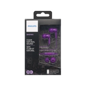 slide 1 of 1, Philips Clear Natural Sound In-Ear Headphones With Mic, Purple She7055, 1 ct