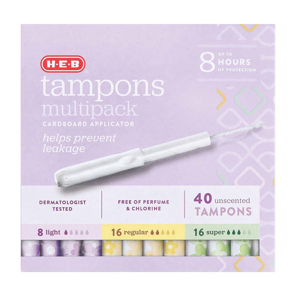 slide 1 of 1, H-E-B Cardboard Applicator Unscented Tampons  Absorbency Multipack, 40 ct