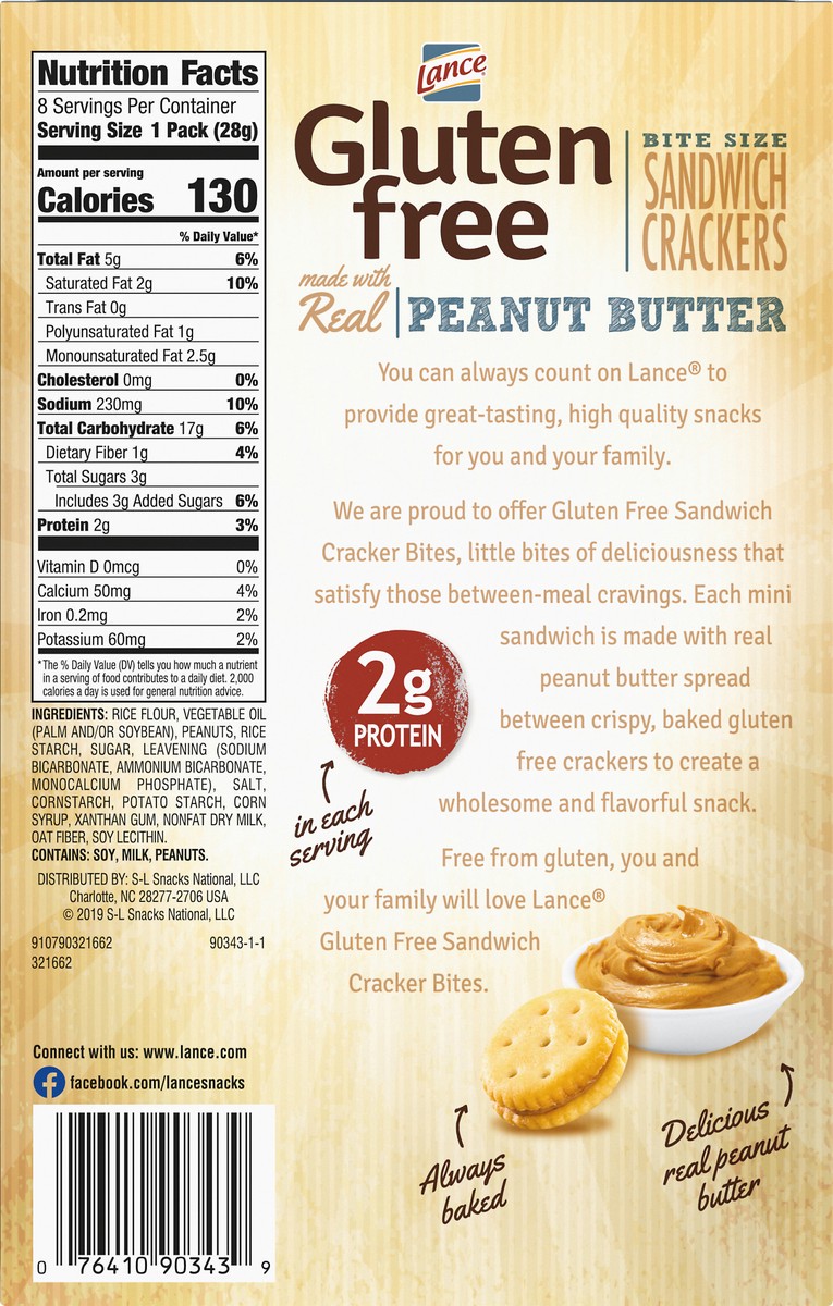 slide 5 of 9, Lance Gluten Free Sandwich Crackers, Peanut Butter, Snack Bags 8 Ct, 8 oz