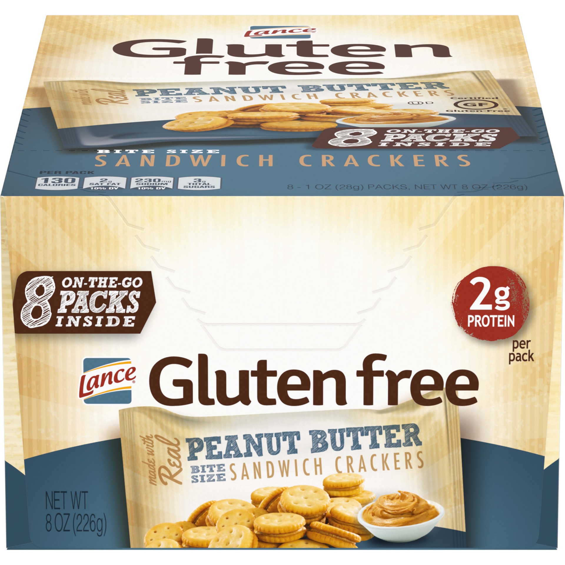 slide 1 of 9, Lance Gluten Free Sandwich Crackers, Peanut Butter, Snack Bags 8 Ct, 8 oz