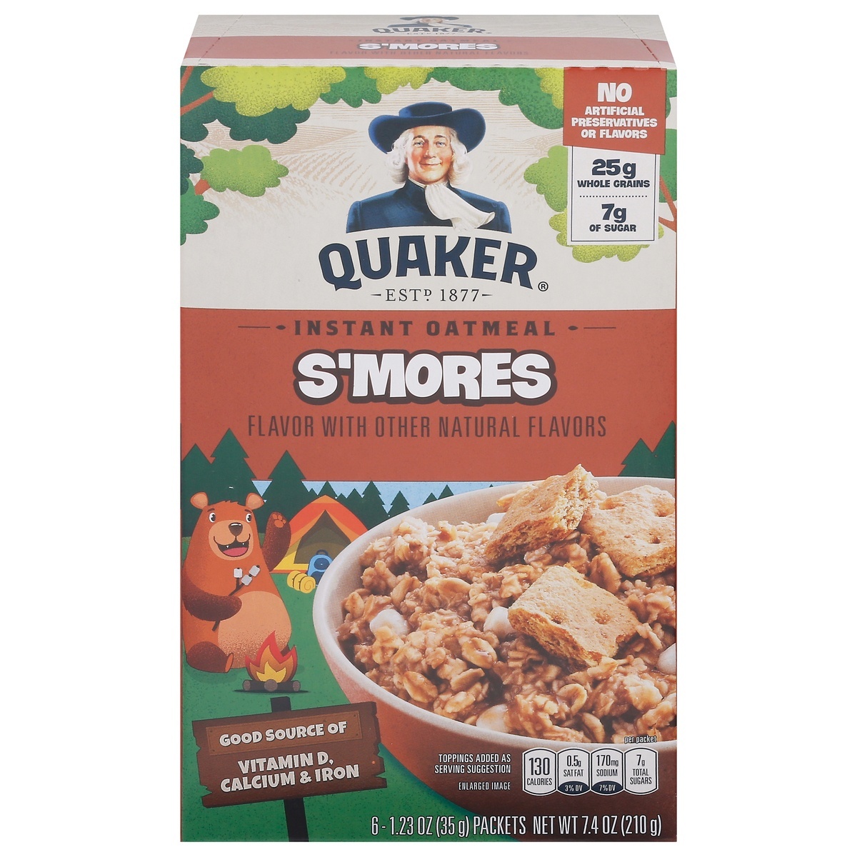 slide 1 of 1, Quaker Instant Oatmeal S'mores 1.23 Oz 6 Count, 7.4 oz