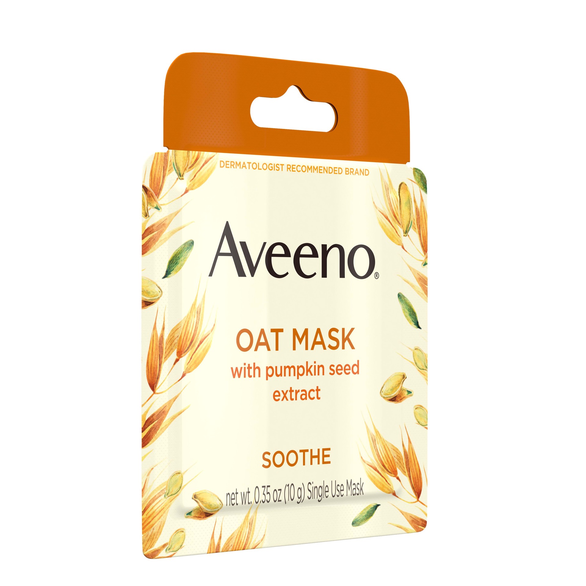 slide 5 of 5, Aveeno Oat Face Mask with Soothing Pumpkin Seed Extract and Feverfew Extract, to Rebalance and Hydrate Skin, Paraben Free, Phthalate-Free, Single Use Travel Size,.35 oz, 0.35 oz