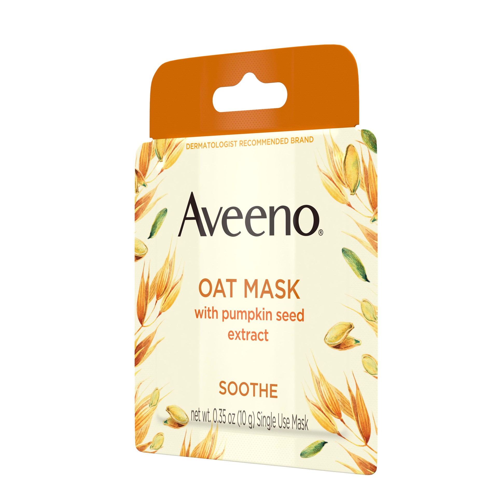 slide 4 of 5, Aveeno Oat Face Mask with Soothing Pumpkin Seed Extract and Feverfew Extract, to Rebalance and Hydrate Skin, Paraben Free, Phthalate-Free, Single Use Travel Size,.35 oz, 0.35 oz