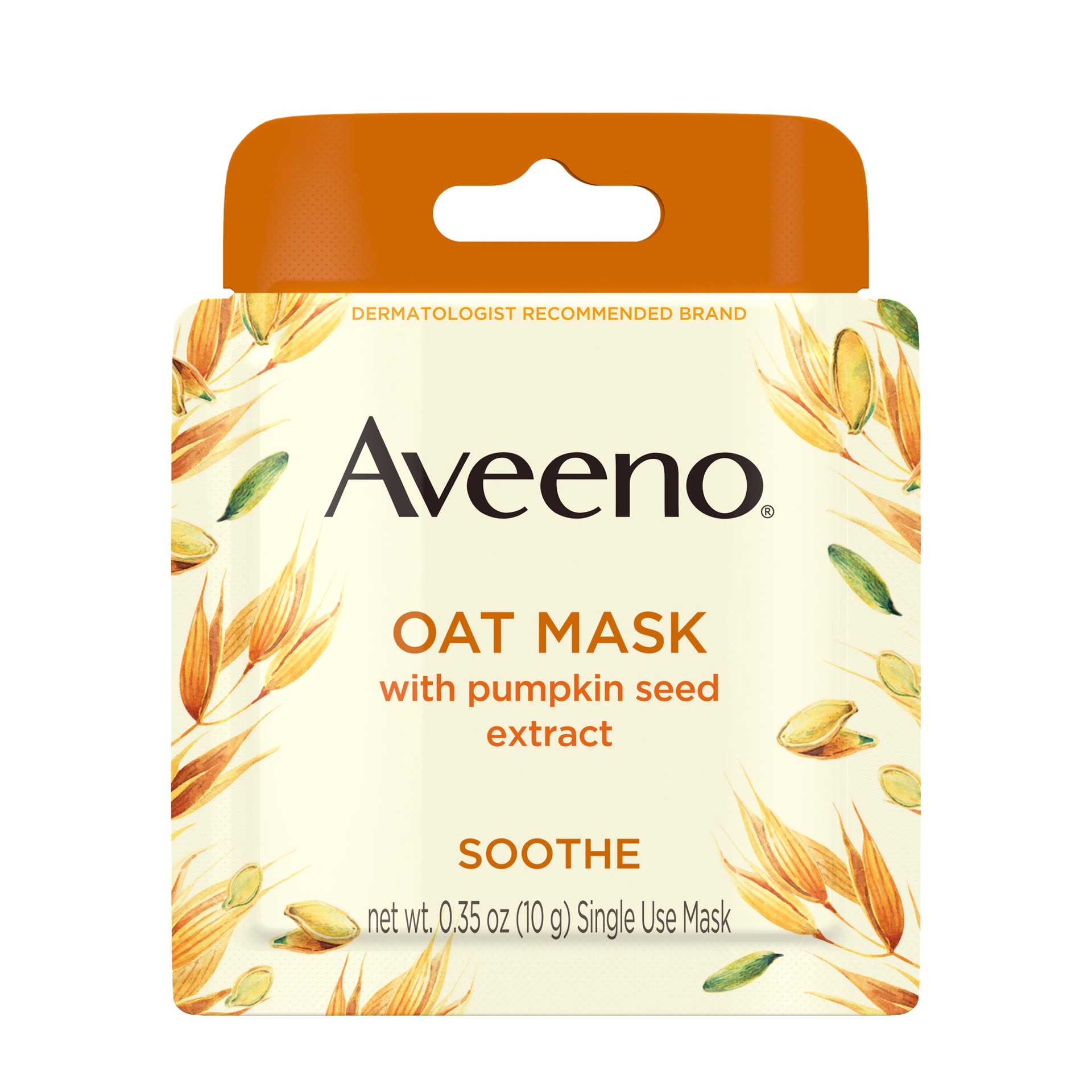 slide 2 of 5, Aveeno Oat Face Mask with Soothing Pumpkin Seed Extract and Feverfew Extract, to Rebalance and Hydrate Skin, Paraben Free, Phthalate-Free, Single Use Travel Size,.35 oz, 0.35 oz