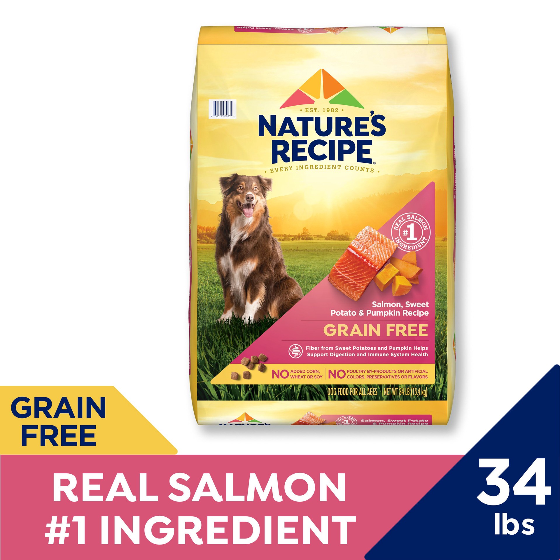 slide 6 of 10, Nature's Recipe All Life Stage Dry Dog Food - Salmon, Sweet Potato & Pumpkin, 34 lb