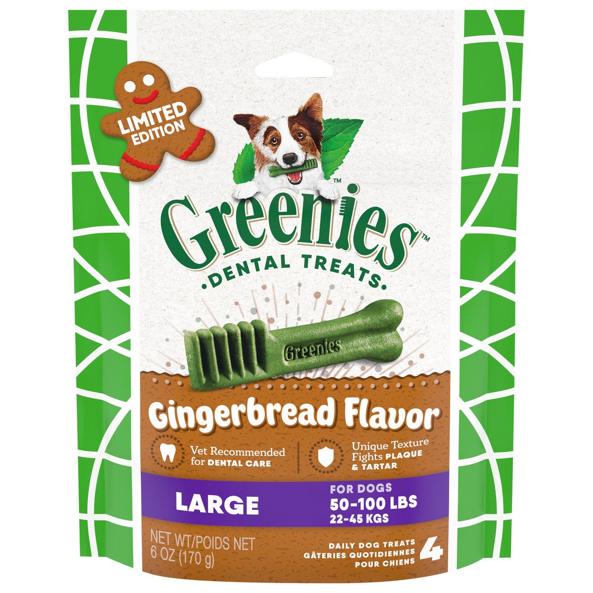 slide 1 of 15, Greenies Large Dental Gingerbread Flavor Dog Treats 6 oz, 6 Oz