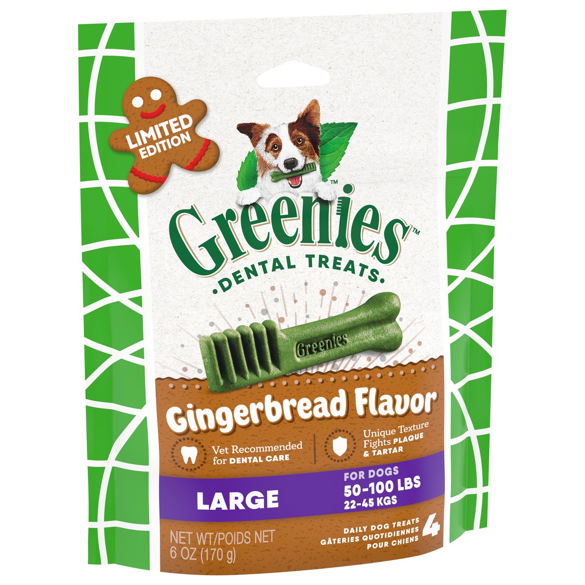 slide 10 of 15, Greenies Large Dental Gingerbread Flavor Dog Treats 6 oz, 6 Oz