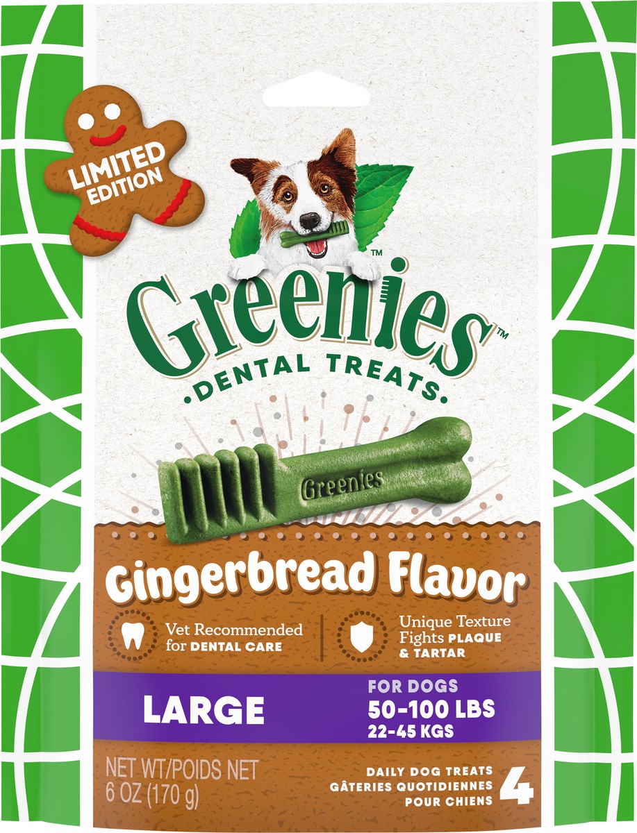 slide 3 of 15, Greenies Large Dental Gingerbread Flavor Dog Treats 6 oz, 6 Oz