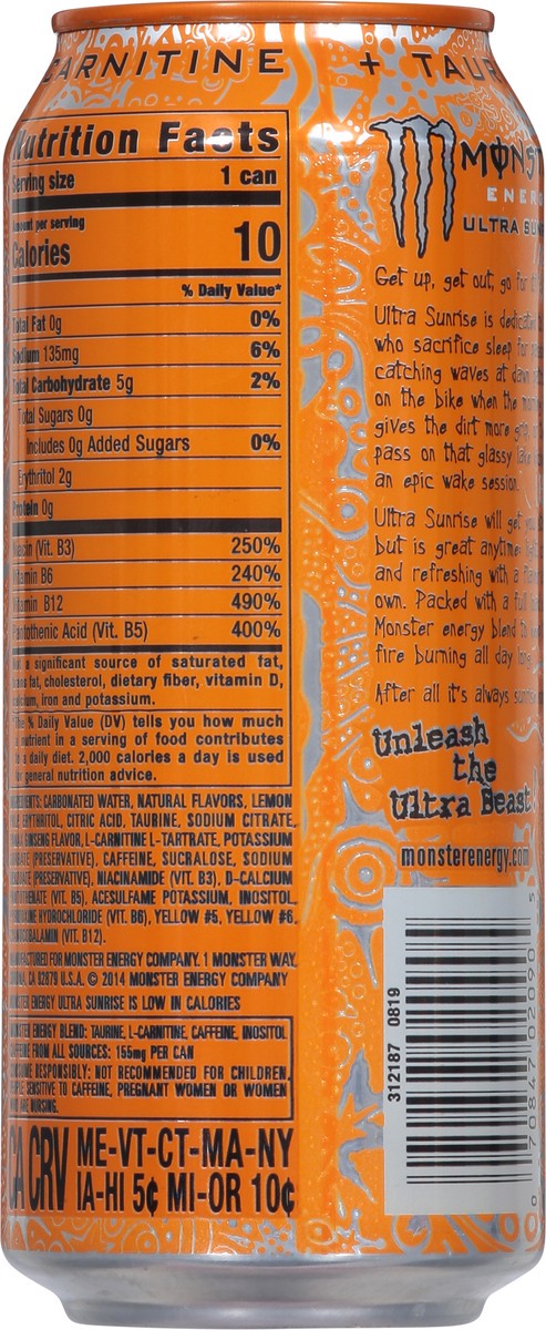 slide 6 of 9, Monster Ultra Sunrise Energy Drink 16 fl oz, 16 fl oz