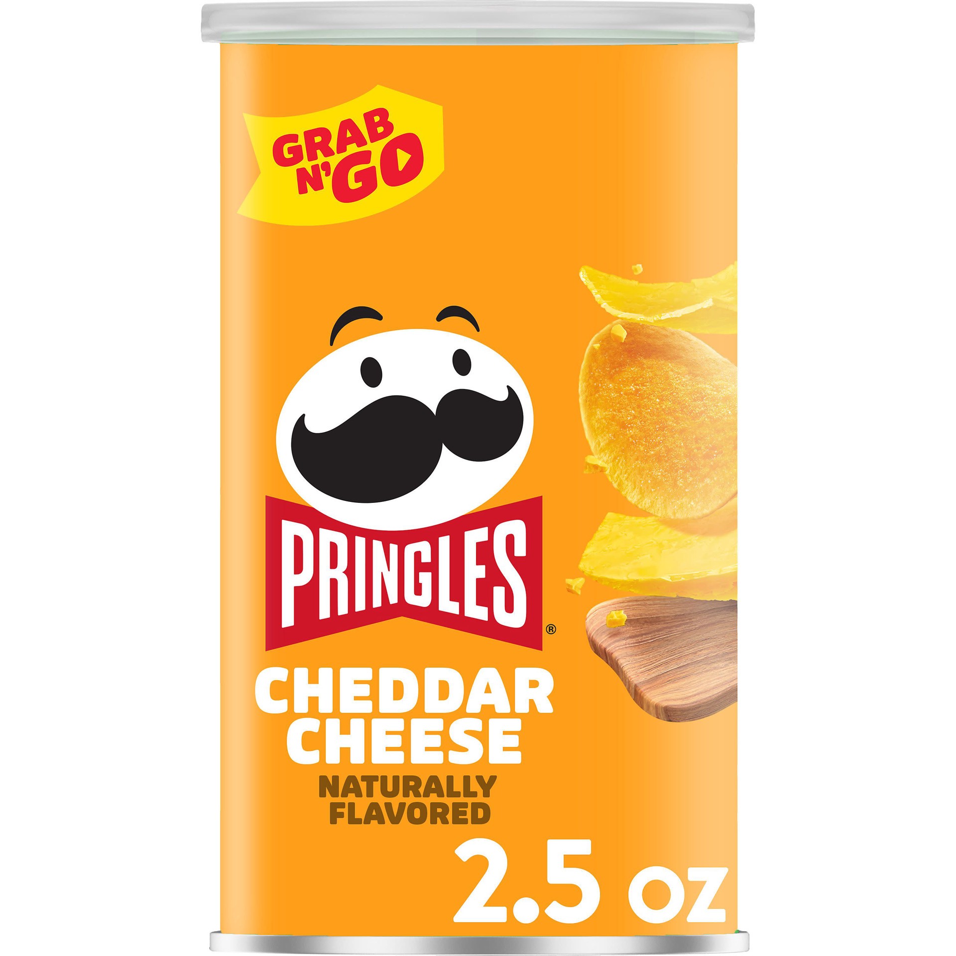 slide 1 of 8, Pringles Potato Crisps Chips, Lunch Snacks, Office and Kids Snacks, Grab N' Go Snack Pack, Cheddar Cheese, 2.5oz Can, 1 Can, 2.5 oz