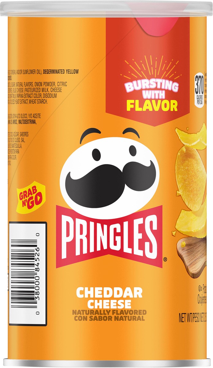 slide 7 of 8, Pringles Potato Crisps Chips, Lunch Snacks, Office and Kids Snacks, Grab N' Go Snack Pack, Cheddar Cheese, 2.5oz Can, 1 Can, 2.5 oz