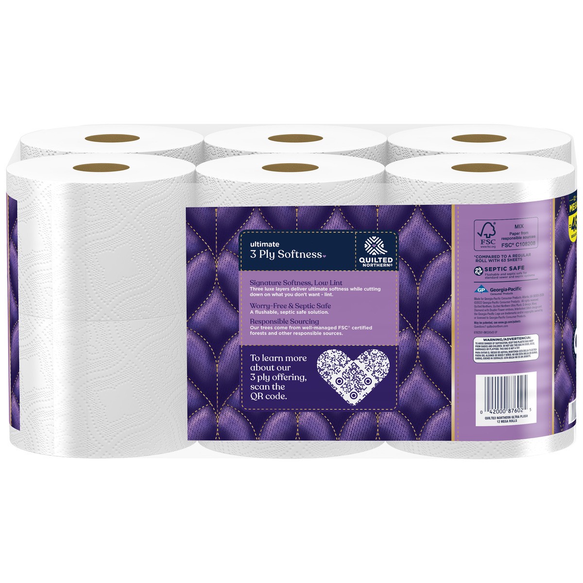 slide 6 of 6, Quilted Northern Toilet Paper, Unscented, Mega Roll, 3 Ply, 12 ct