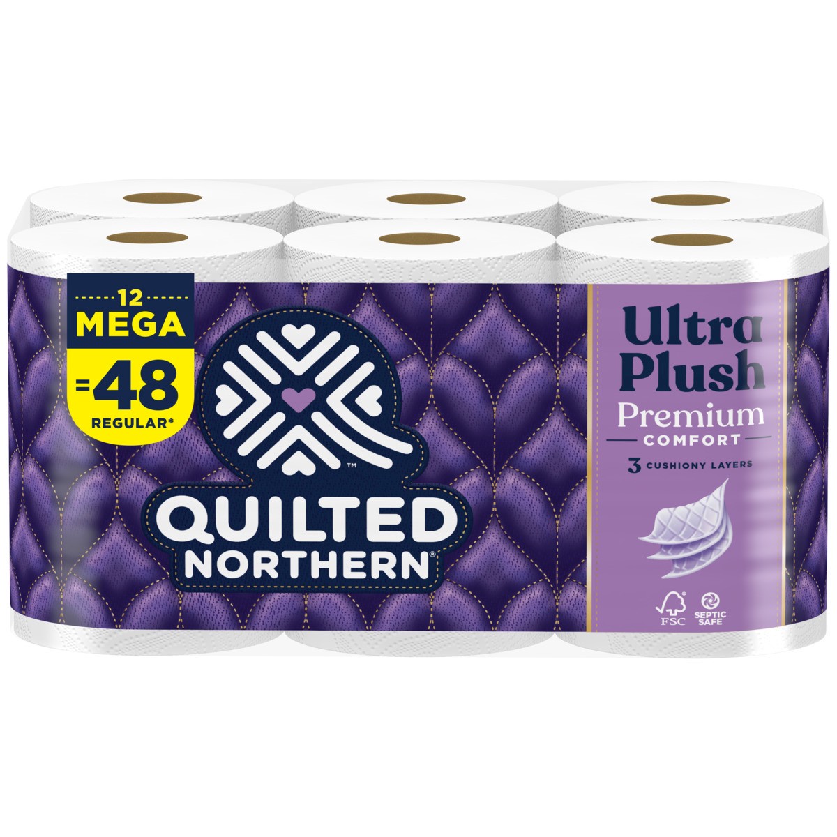 slide 4 of 6, Quilted Northern Toilet Paper, Unscented, Mega Roll, 3 Ply, 12 ct