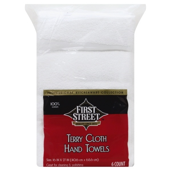 slide 1 of 1, First Street White Hand Towels, 6 ct