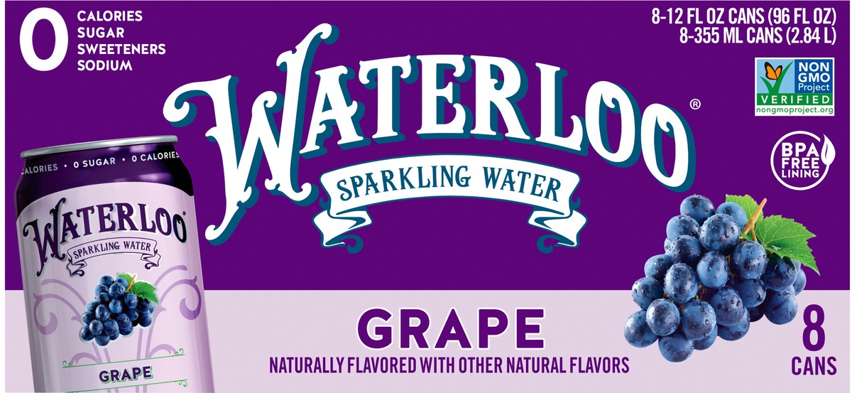 slide 2 of 2, Waterloo Grape Sparkling Water - 8 ct, 8 ct; 12 fl oz