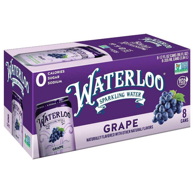 slide 1 of 2, Waterloo Grape Sparkling Water - 8 ct, 8 ct; 12 fl oz