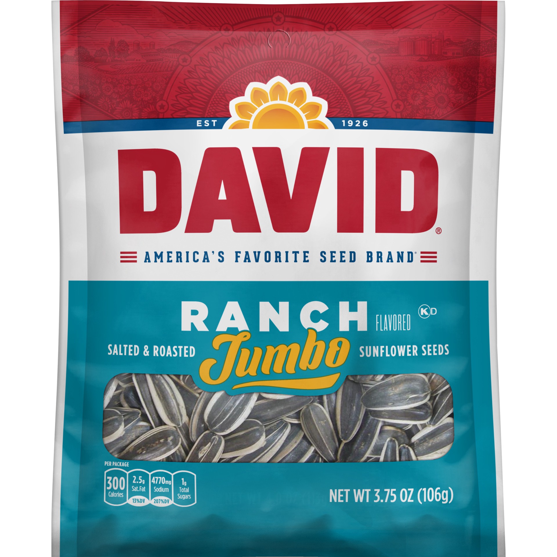 slide 1 of 3, DAVID® jumbo sunflower seeds, ranch, 3.75 oz