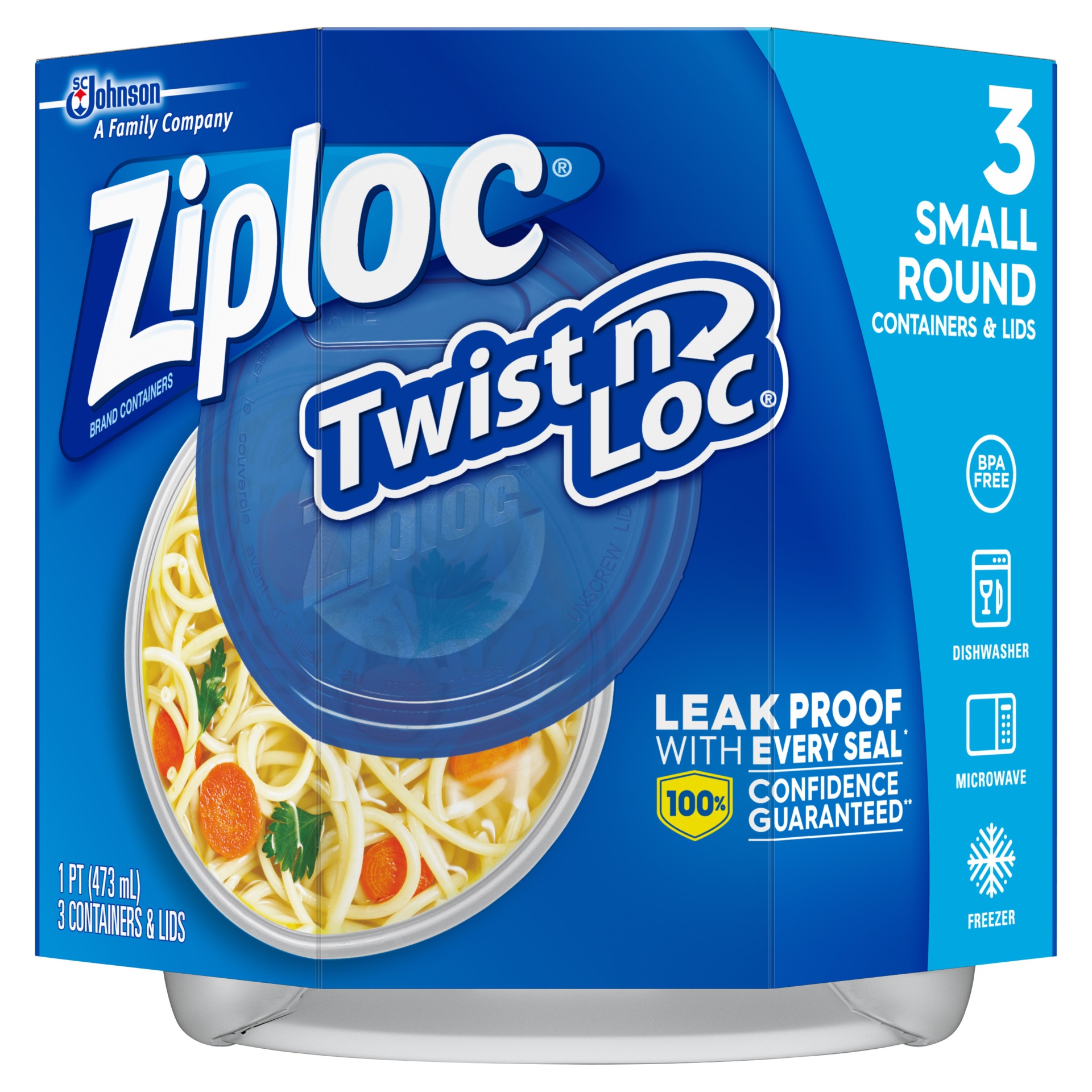 slide 1 of 7, Ziploc Twist N Loc Small Round Bowls With Lids, 3 ct; 16 oz