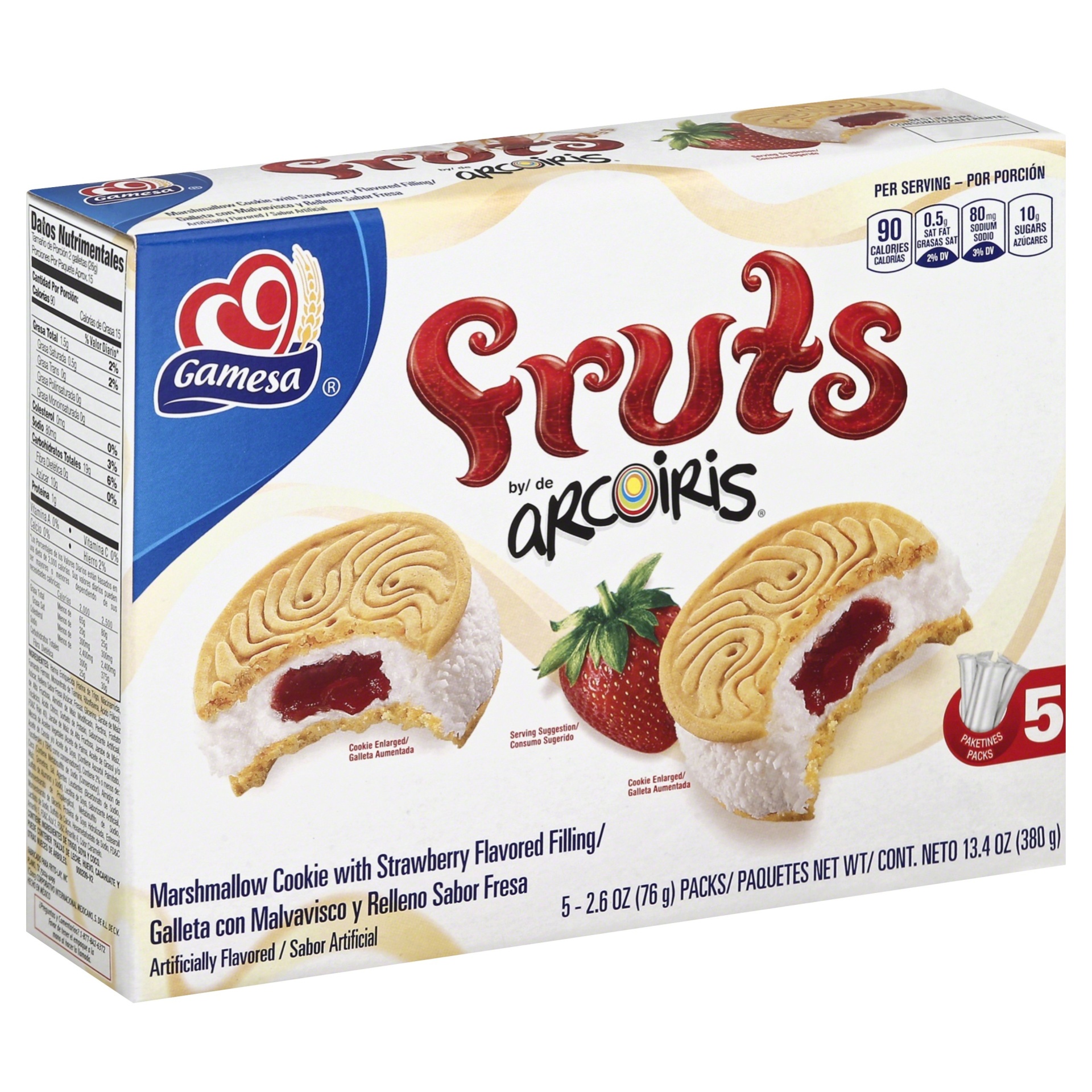 slide 1 of 5, Gamesa Arcoiris Fruts Marshmallow Cookies Filled With Strawberry Jam, 13.4 oz
