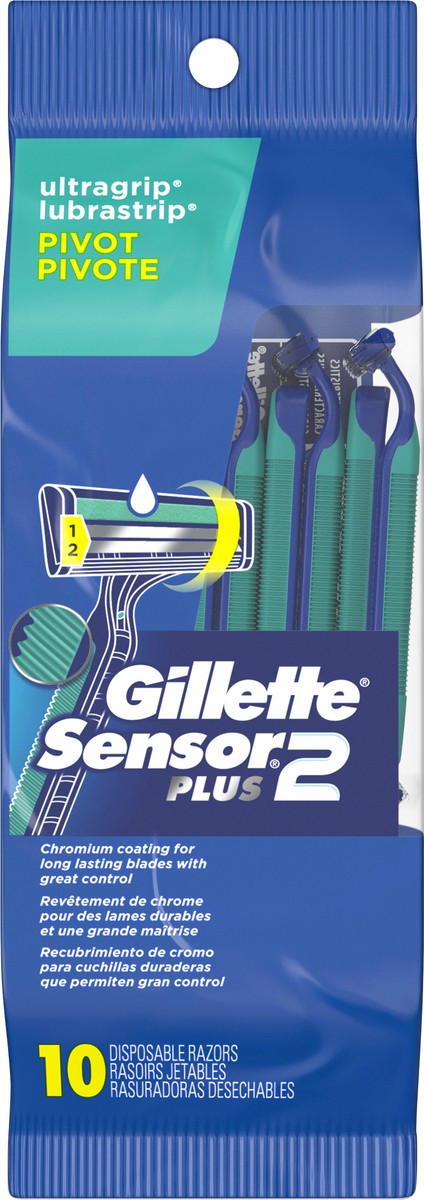 slide 3 of 3, Gillette Sensor2 Plus Pivoting Head Men''s Disposable Razors, 10 Count, 10 ct