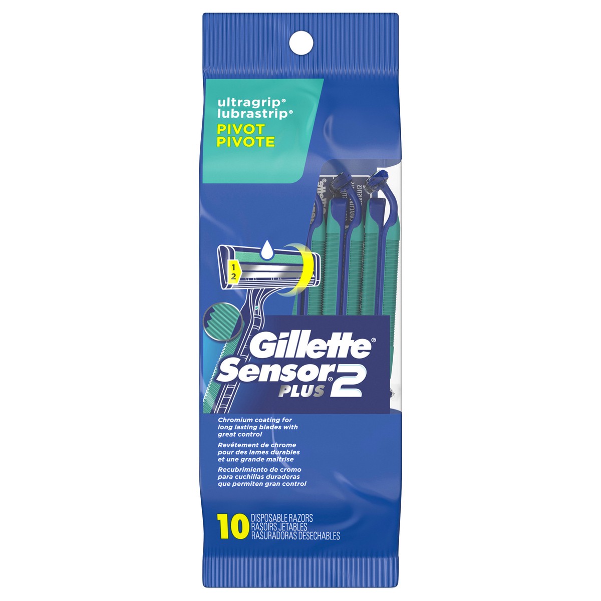 slide 1 of 3, Gillette Sensor2 Plus Disposable Razors 10 ea, 10 ct