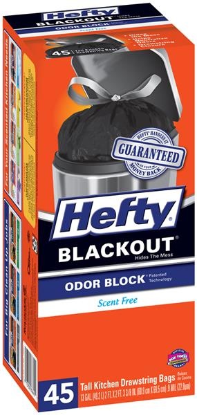 slide 1 of 1, Hefty Blockout Scent Free Tall Drawstring Kitchen Bags, 40 ct