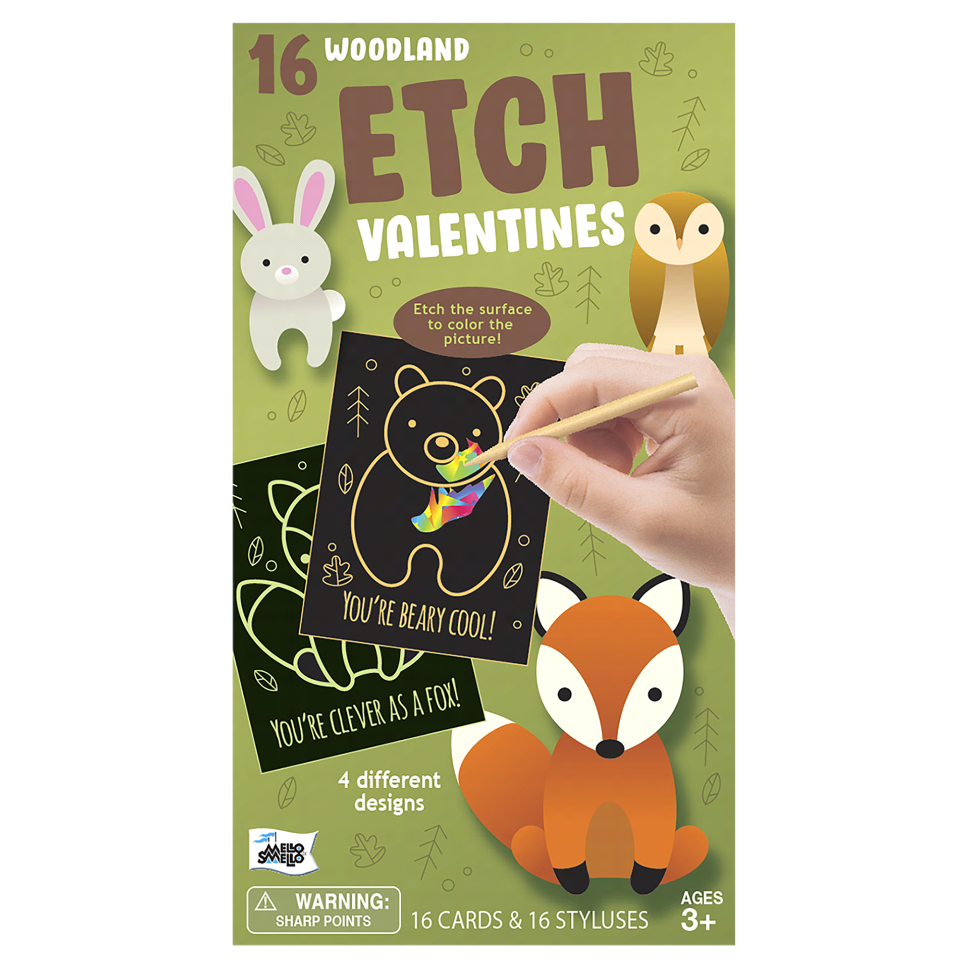 slide 1 of 1, Mello Smello Etch Woodland Animals Valentine Cards Kit, 16 ct