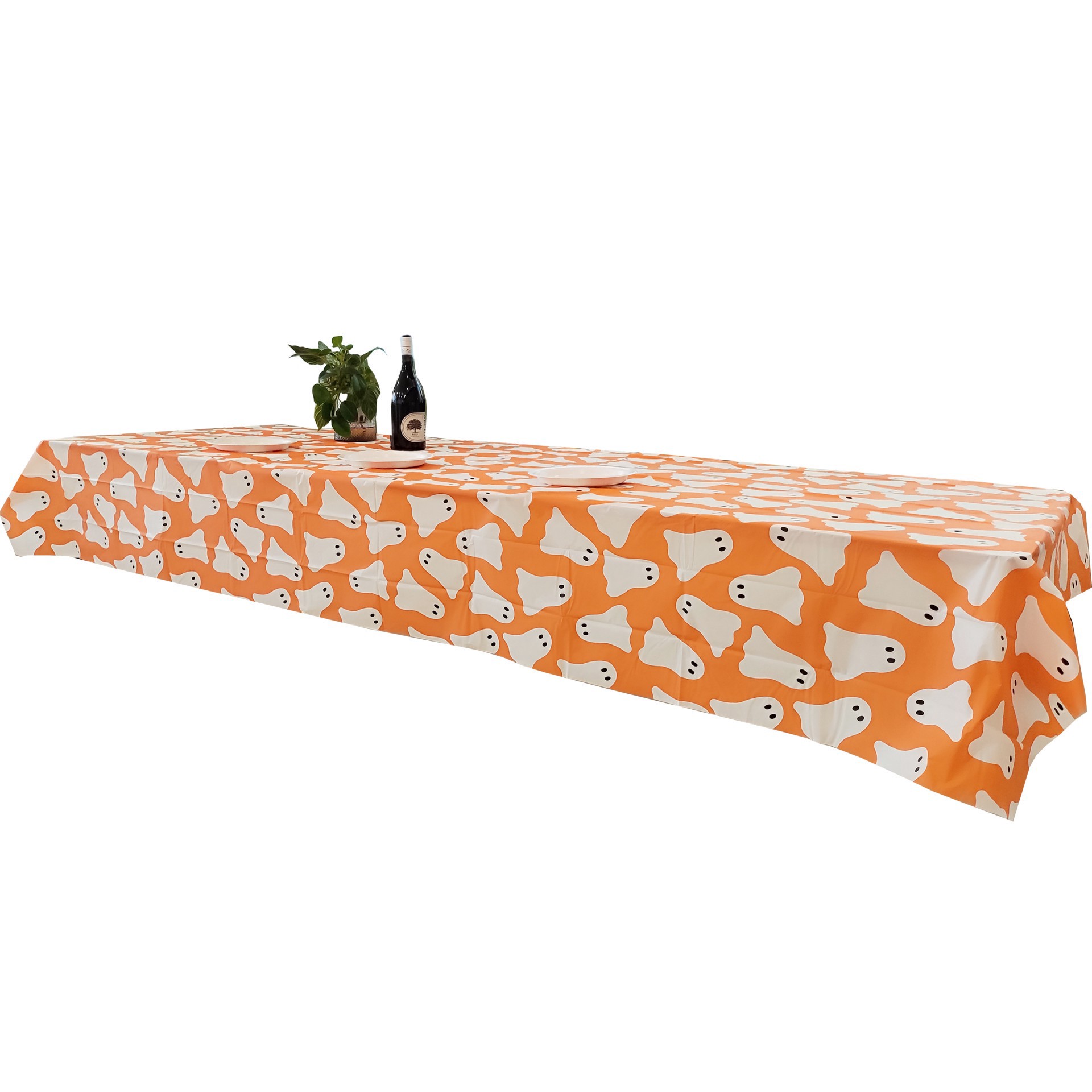 slide 2 of 4, 54" X 108" Orange Ghosts Table Cover By Celebrate It, 54 in x 108 in