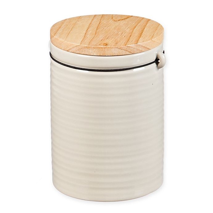 slide 1 of 1, Cypress Home At Ease Ceramic Canister with Wood Lid - Grey, 40 oz