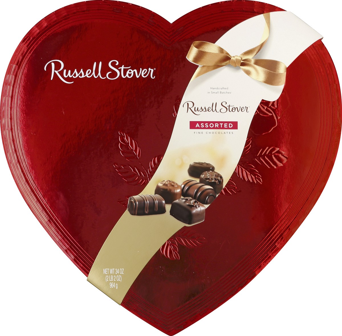 slide 3 of 3, Russell Stover Assorted Chocolate Red Foil Heart Box, 34 oz