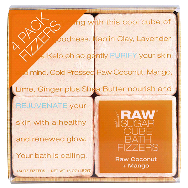 slide 1 of 3, Raw Sugar Cube Bath Fizzers - Raw Coconut Mango, 4 ct