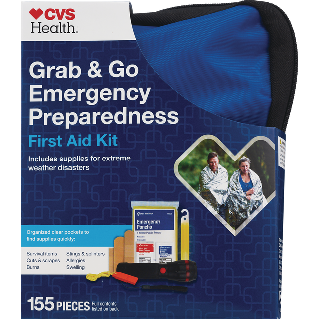 slide 1 of 1, CVS Health Grab-N-Go 155Pc Fabric Pouch Emergency First Aid Kit, 1 ct