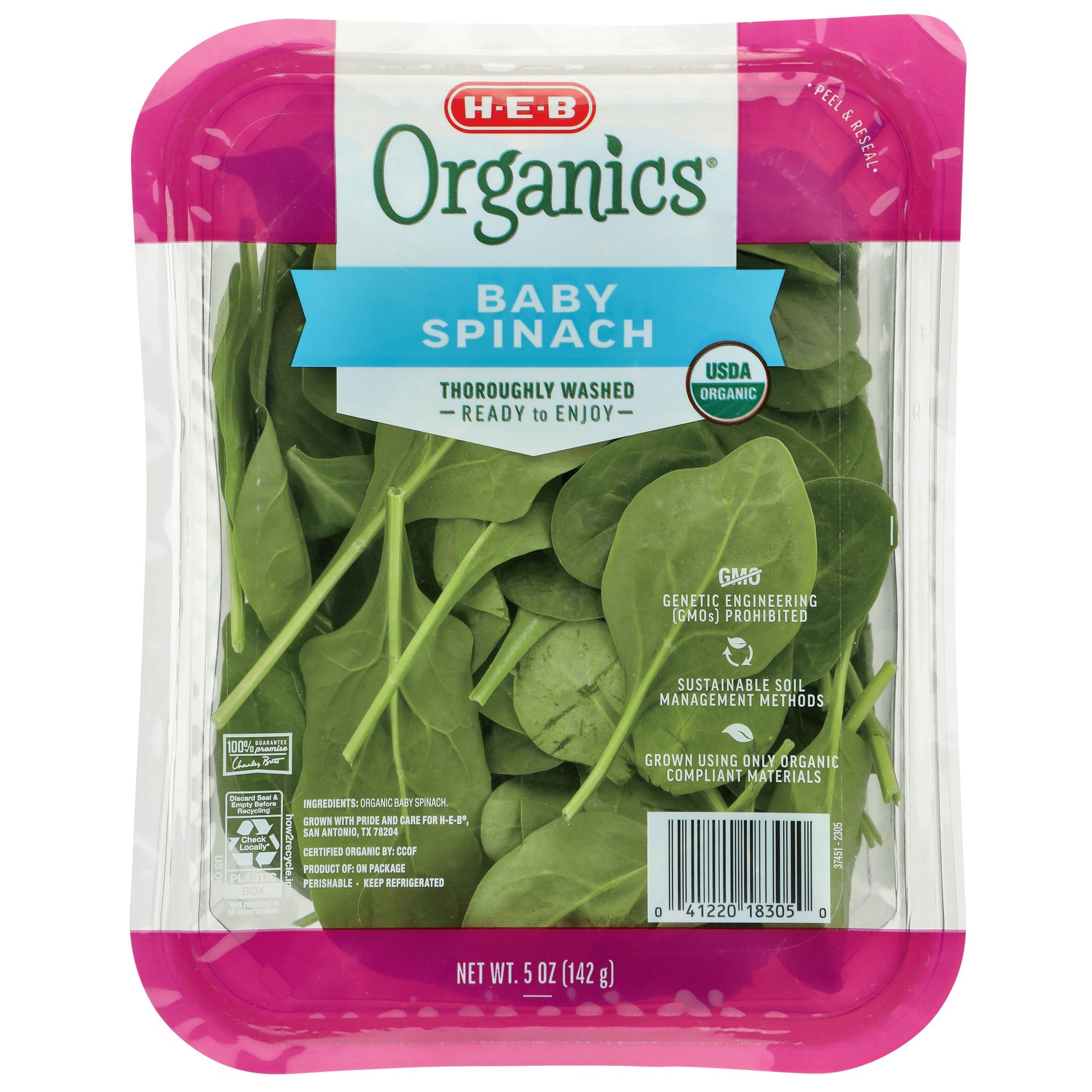 slide 1 of 1, H-E-B Organics Baby Spinach, 5 oz