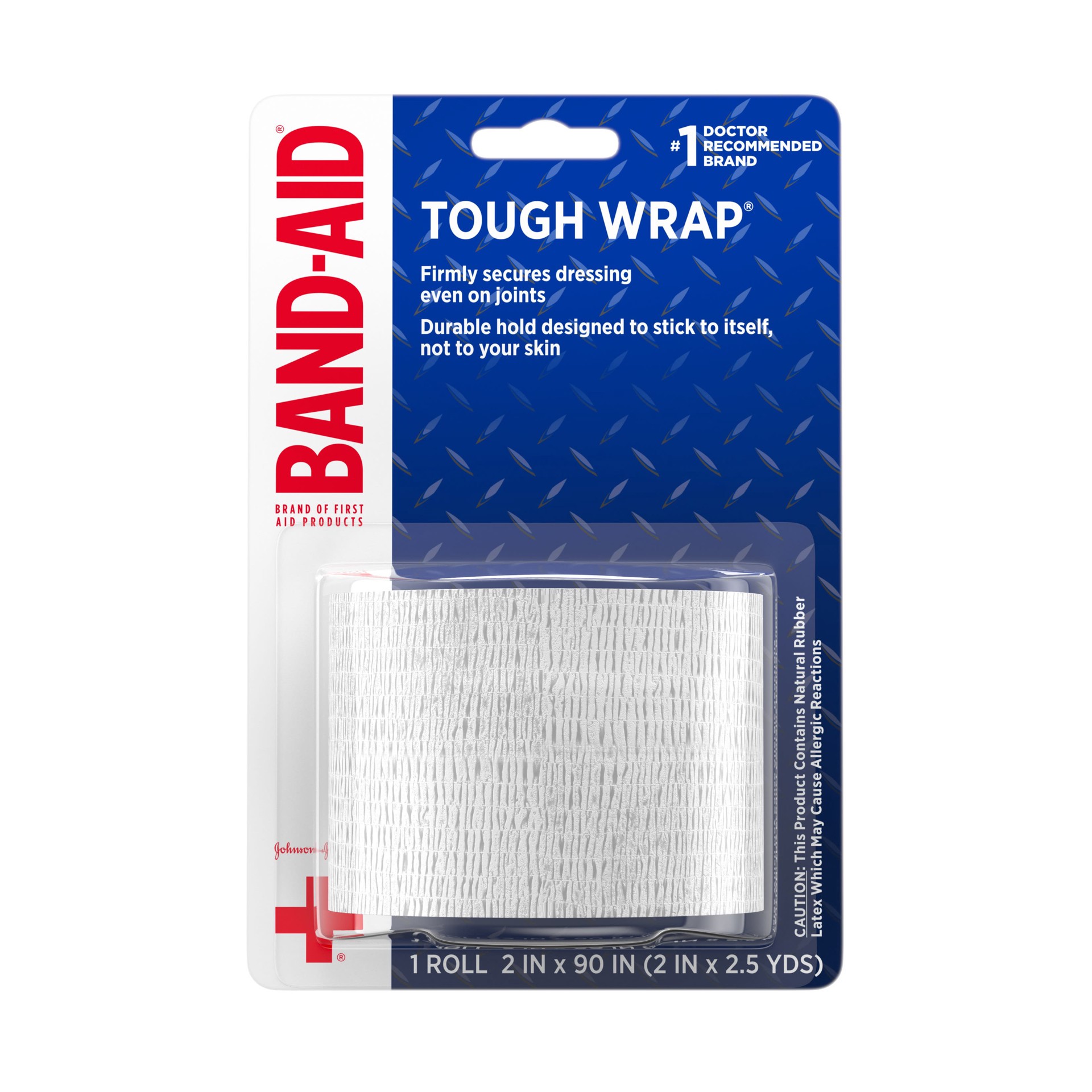 slide 1 of 1, BAND-AID of First Aid Products Tough Wrap Self-Adhesive Bandage Wrap, Elastic & Water-Resistant for Minor Wound Care & Dressing, Flexible Fabric, Lightweight, Durable, 2 in by 2.5 yd, 2.5 yd