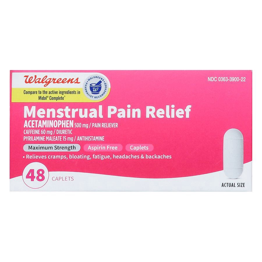slide 4 of 5, Walgreens Menstrual Pain Relief Caplets, 48 ct