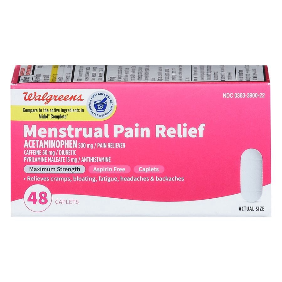 slide 1 of 5, Walgreens Menstrual Pain Relief Caplets, 48 ct