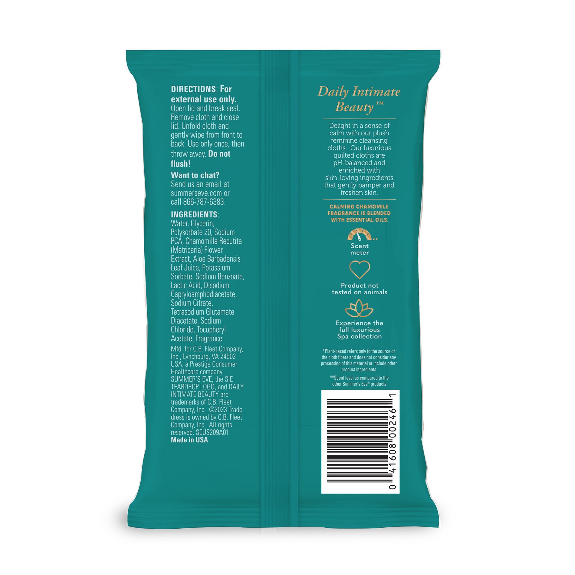 slide 6 of 7, Summer's Eve Spa Calming Chamomile Feminine Wipes, 100% Plant Based*, Plush Cloths, 24 ct, 24 ct