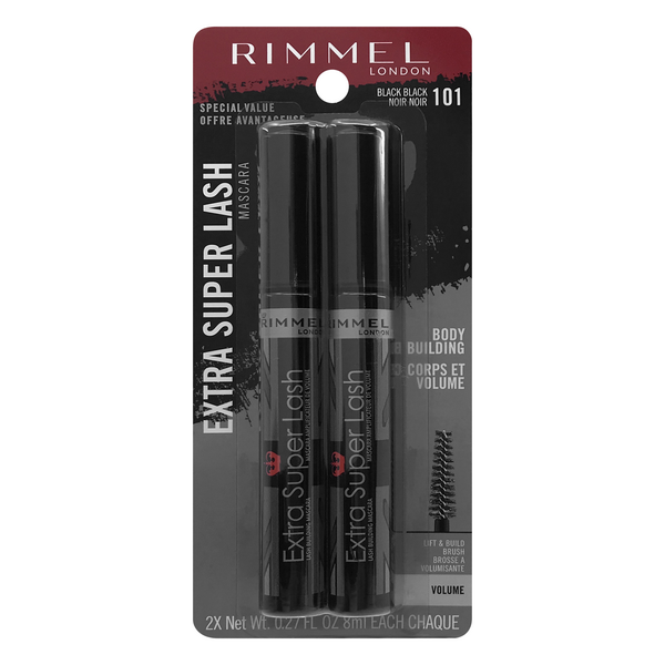 slide 1 of 1, Rimmel Extra Super Lash Mascara Black Black 2 - .27 Oz Tubes, 0.54 fl oz