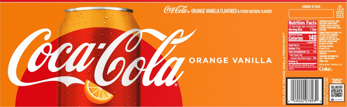 slide 8 of 9, Coca-Cola Orange Vanilla Soda Soft Drinks, 12 fl oz, 12 Pack, 12 ct; 12 fl oz
