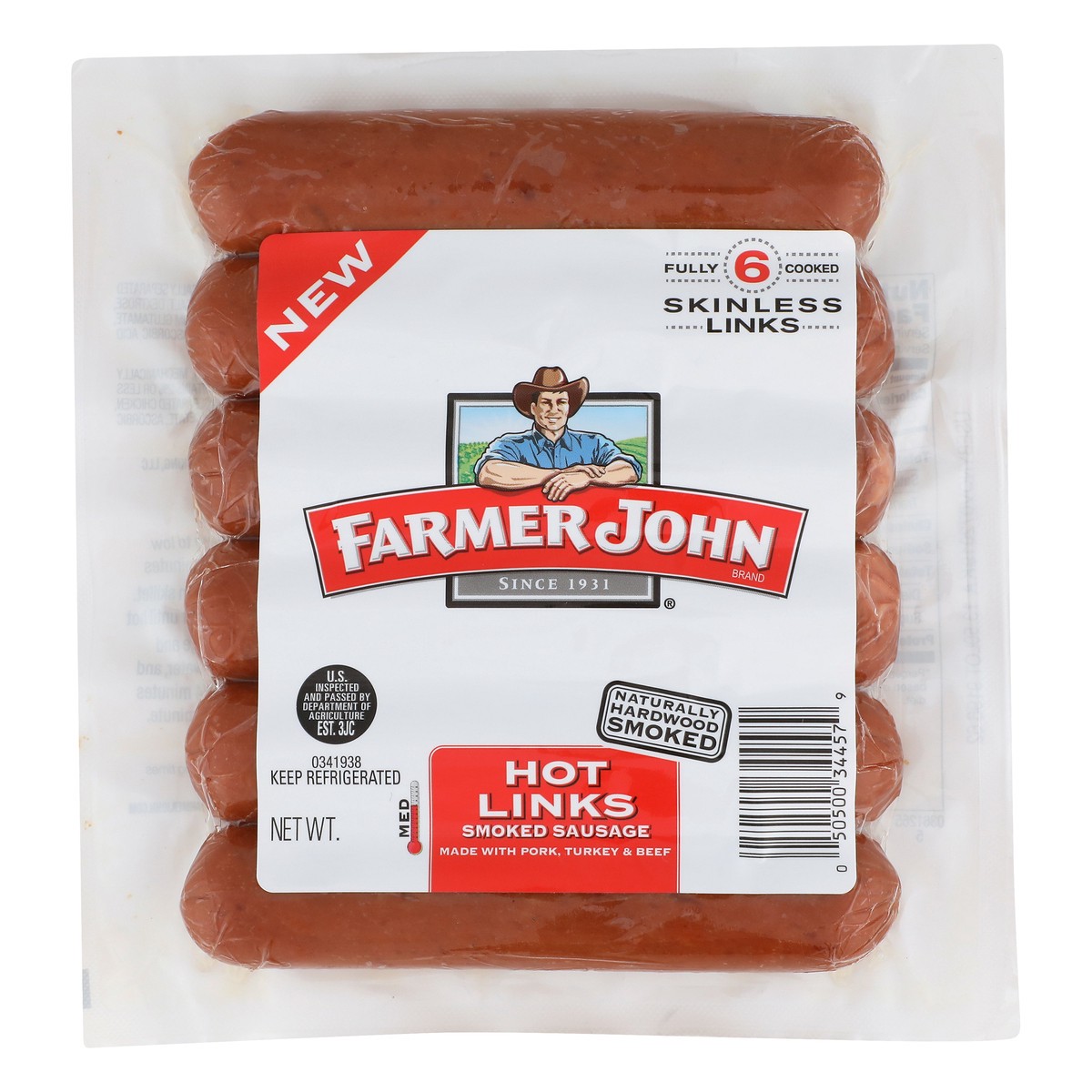 slide 2 of 13, Farmer John Hot Links Smoked Sausage, 6 ct