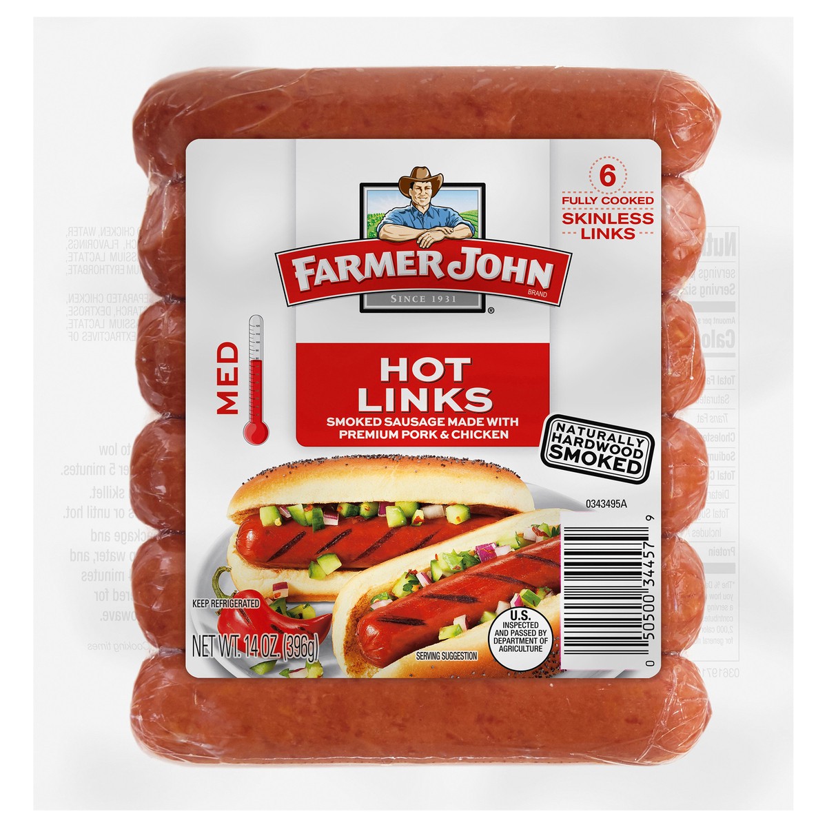 slide 1 of 13, Farmer John Hot Links Smoked Sausage, 6 ct; 14 oz