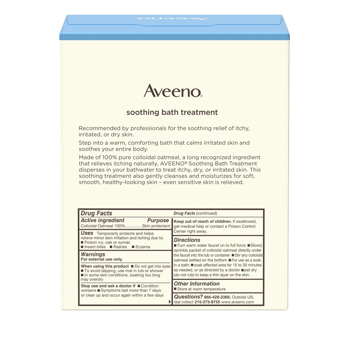 slide 5 of 5, Aveeno Fragrance Free Soothing Bath Treatment, 100% Natural Colloidal Oatmeal, Sensitive Skin Bath Soak for Relief of Dry, Itchy, Irritated Skin Due to Eczema & Hives, Bath Packets, 8 ct., 12 oz