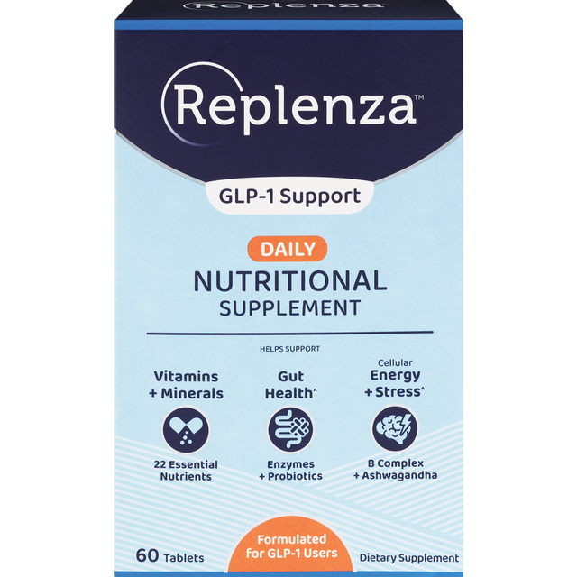 slide 1 of 1, REPLENZA™ Nutritional Supplement – For GLP-1 and Semaglutide Weight Loss Support - with essential Vitamins and Minerals, Gut Health and Mood and Energy Enhancements, 60 ct., 60 ct