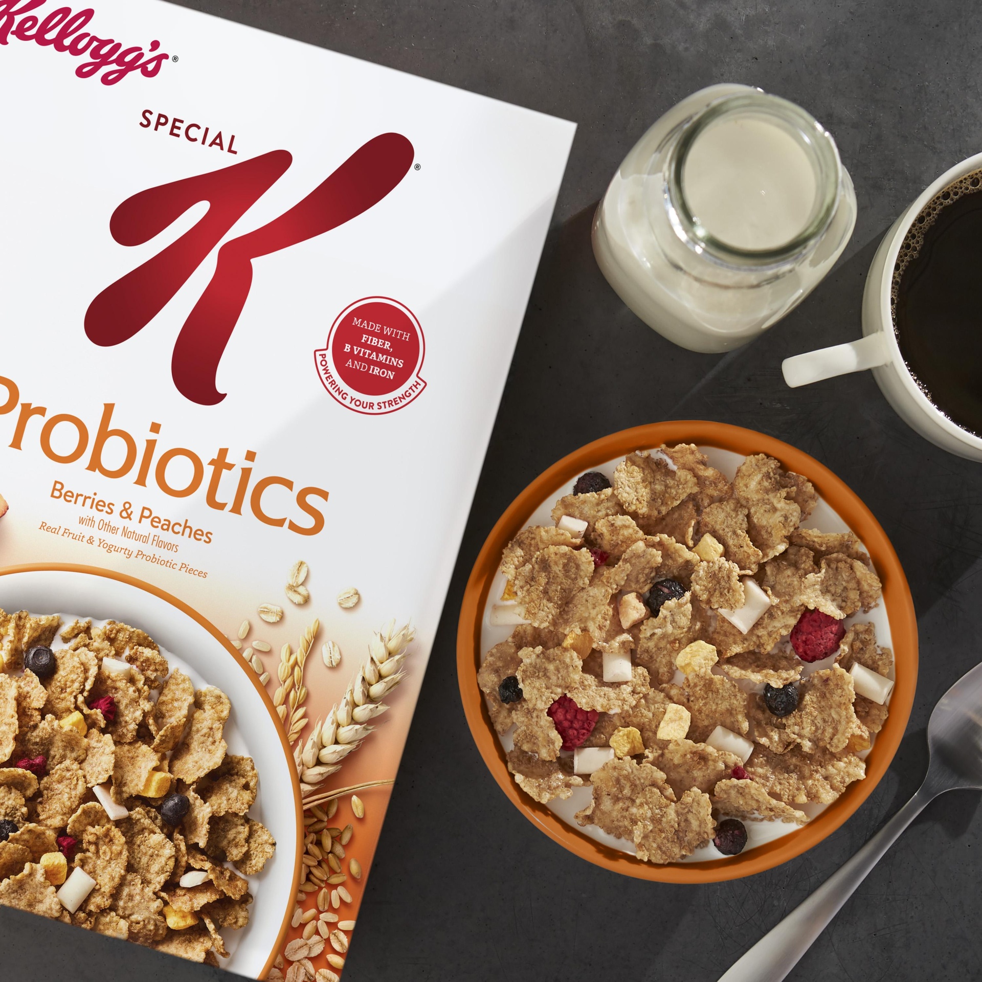 slide 6 of 6, Kellogg's Special K Breakfast Cereal, Good Source of Fiber, Probiotics Berries and Peaches, 10.5 oz