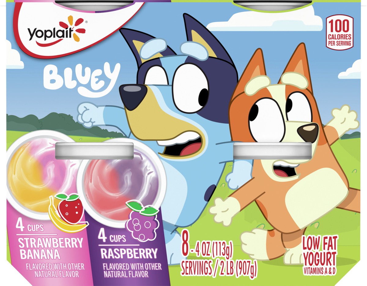 slide 9 of 11, Yoplait Bluey Raspberry and Strawberry Banana Yogurt 4 oz. Cups, Kids Yogurt Pack of 8, 8 ct