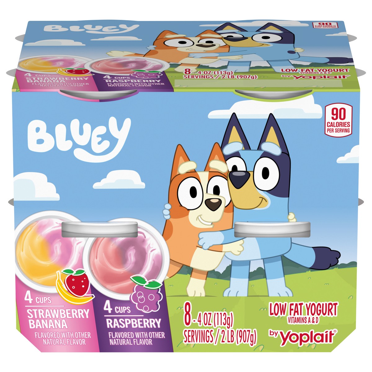 slide 1 of 11, Yoplait Low Fat Kids Yogurt Cups, Bluey Variety Pack, Strawberry Banana and Raspberry, Gluten Free Snacks, 8 Ct, 32 oz, 8 ct