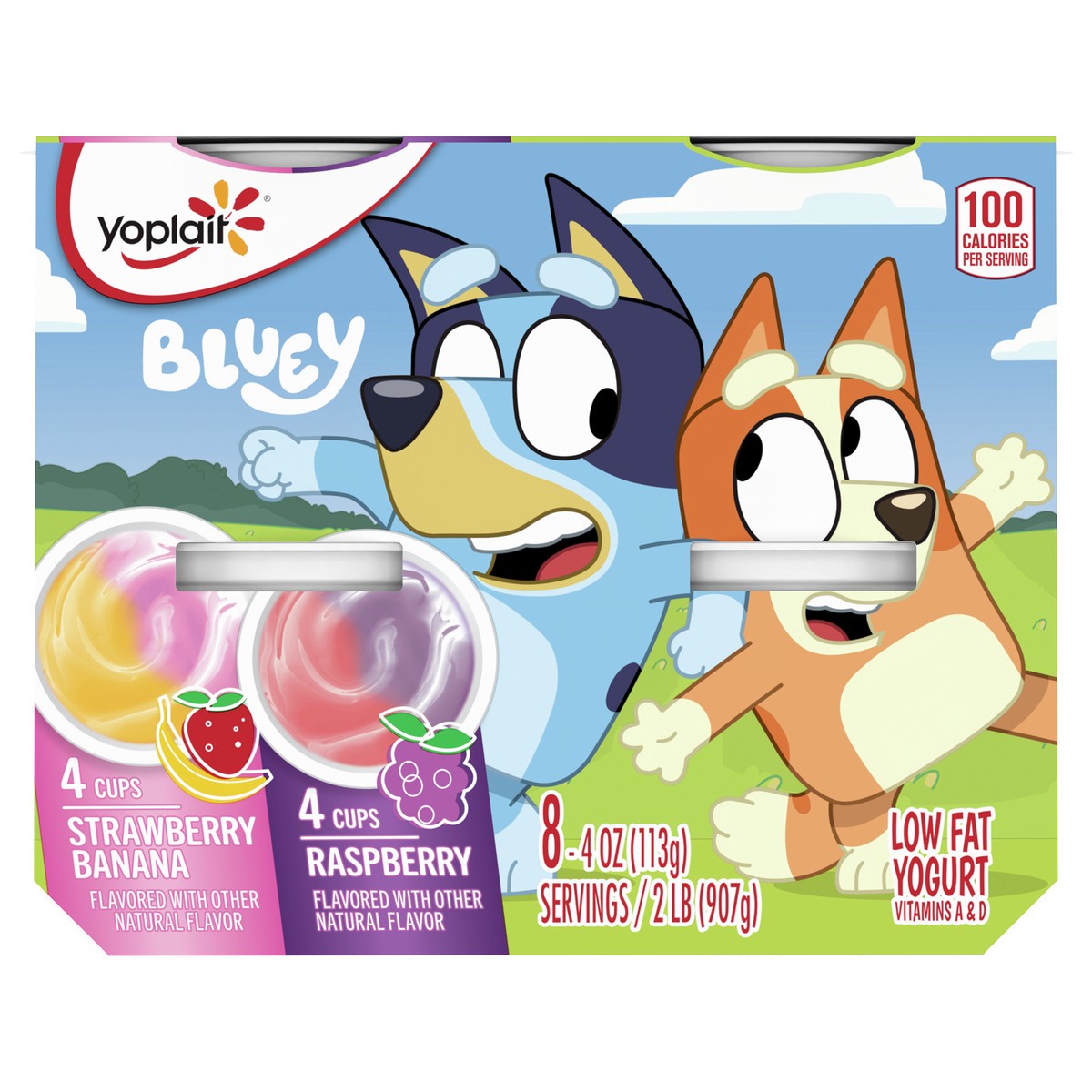 slide 11 of 11, Yoplait Bluey Raspberry and Strawberry Banana Yogurt 4 oz. Cups, Kids Yogurt Pack of 8, 8 ct