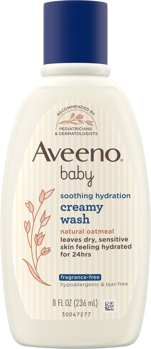 slide 5 of 7, Aveeno Soothing Hydration Creamy Body Wash with Natural Oatmeal, Tear-Free Baby Bath Wash for Dry & Sensitive Skin, Hypoallergenic, Fragrance-, Sulfate- & Paraben-Free, 8 fl oz