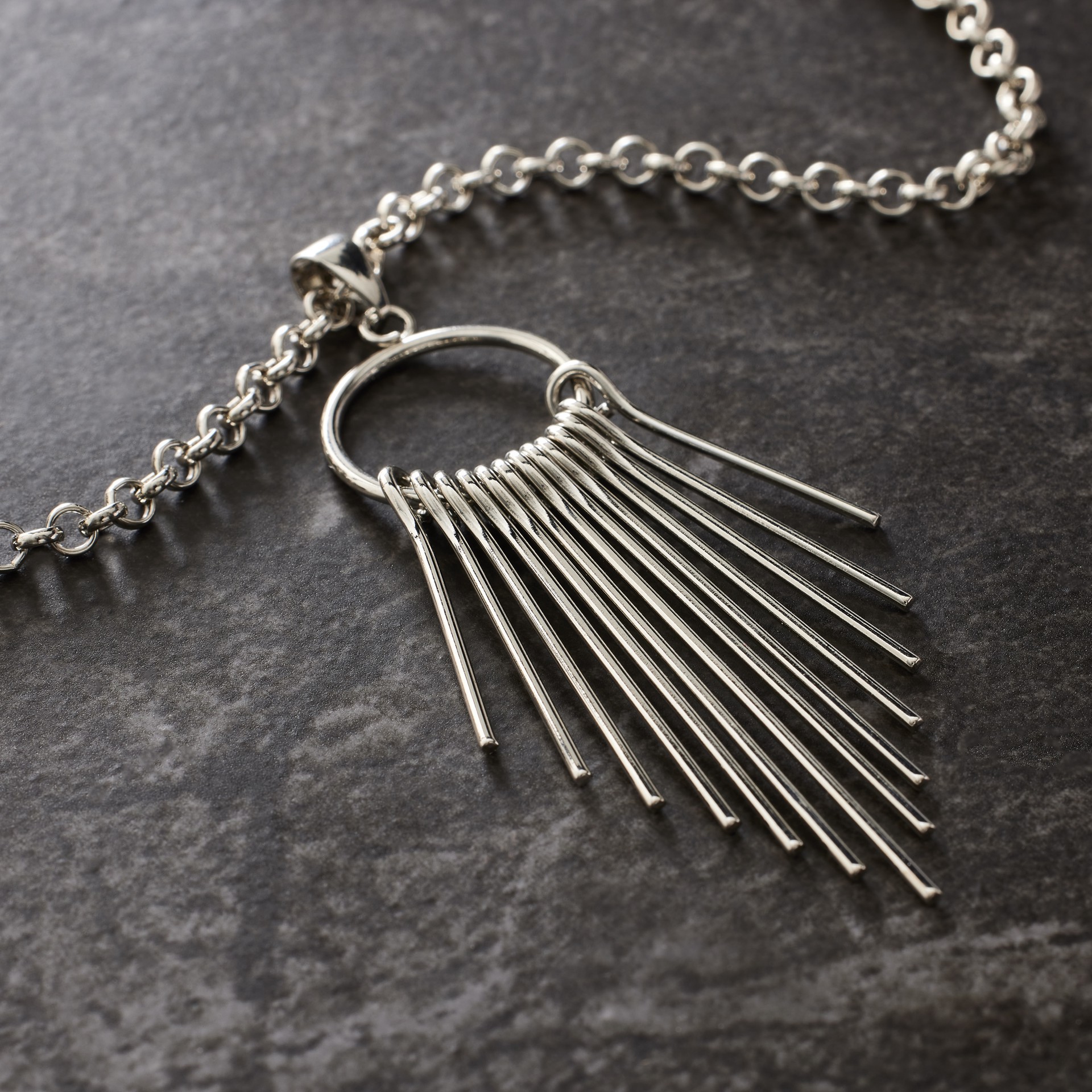 slide 2 of 3, Rhodium Metal Tassel Pendant By Bead Landing, 64 mm