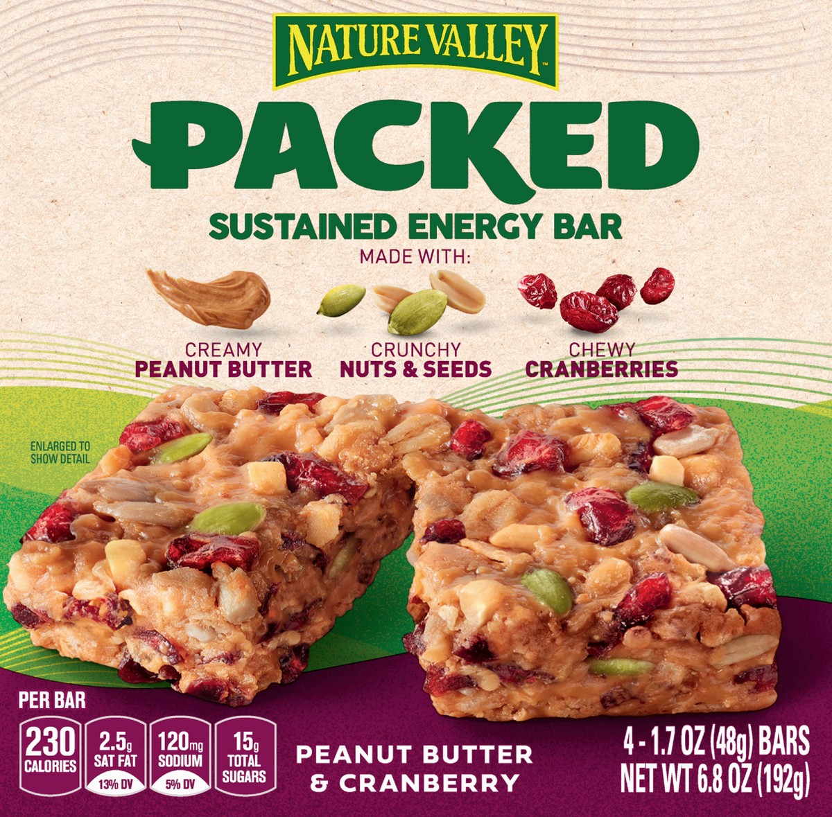 slide 12 of 12, Nature Valley Peanut Butter & Cranberry Sustained Energy Bar 4 4 1.7 oz 4 ea Box, 4 ct